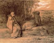 让 弗朗索瓦 米勒 : Shepherdesses Seated In The Shade